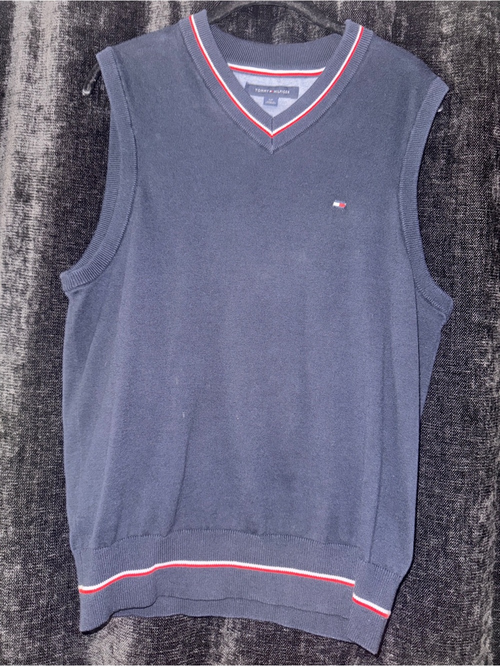 Tommy Hilfiger Navy V-Neck Sweater Vest with Red & White Trim